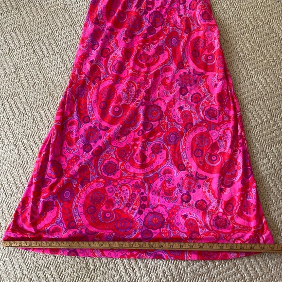 Vintage 60s/70s Paisley Neon Pink Maxi Dress Med - Picture 12 of 12